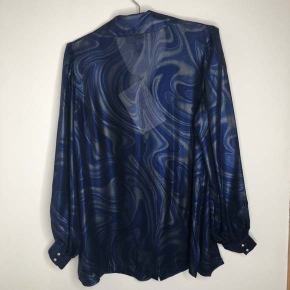 GS Disco Watercolor Sheer Cuffed Sleeves Blouse M - Picture 2 of 8